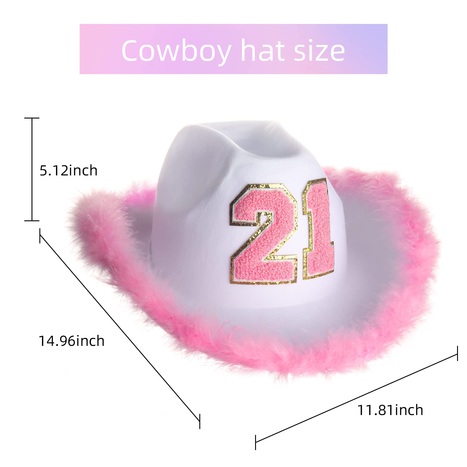 JUSTOTRY 21st Birthday Pink Cowboy Hat - 21ST Birth day Outfit Gifts for Women Cowgirl Hats with Wide Brime for 21st Birthday Decorations