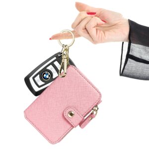 Keychain wallet with ID Window, Credit Card Holder with Zipper Card Wallet Women with Gift Box Packing(Light Pink)