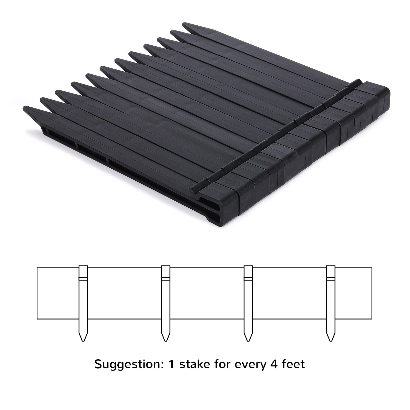 Black Plastic Garden Landscape Edging, 5” Tall Border Coil, Flexible and Strengthened with Anti-UV Treatment (40ft with 12pcs stakes)