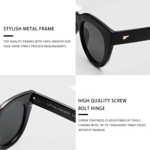 VANLINKER Trendy Big Chunky Polarized Round Cat Eye Sunglasses for Women Retro Oversized Sunnies Black