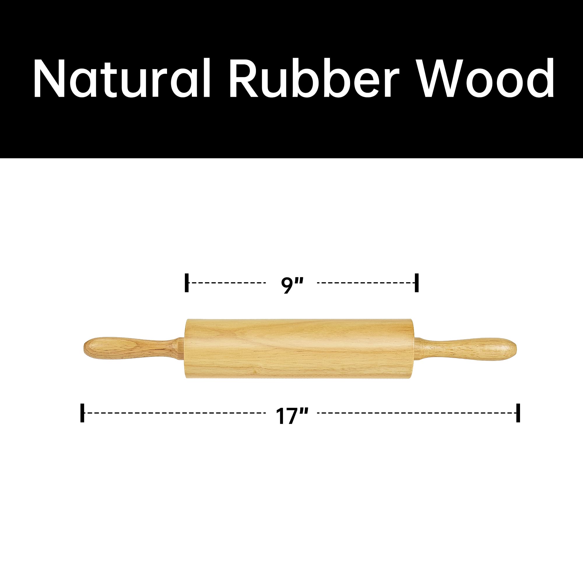 KITEISCAT Wooden Rolling Pin for Baking - Non-Stick Dough Roller with Handles- 17 Inches Long Baking Rolling Pin for Pizza, Fondant, Crust, Cookie & More- Classic Pastry Rolling Pin