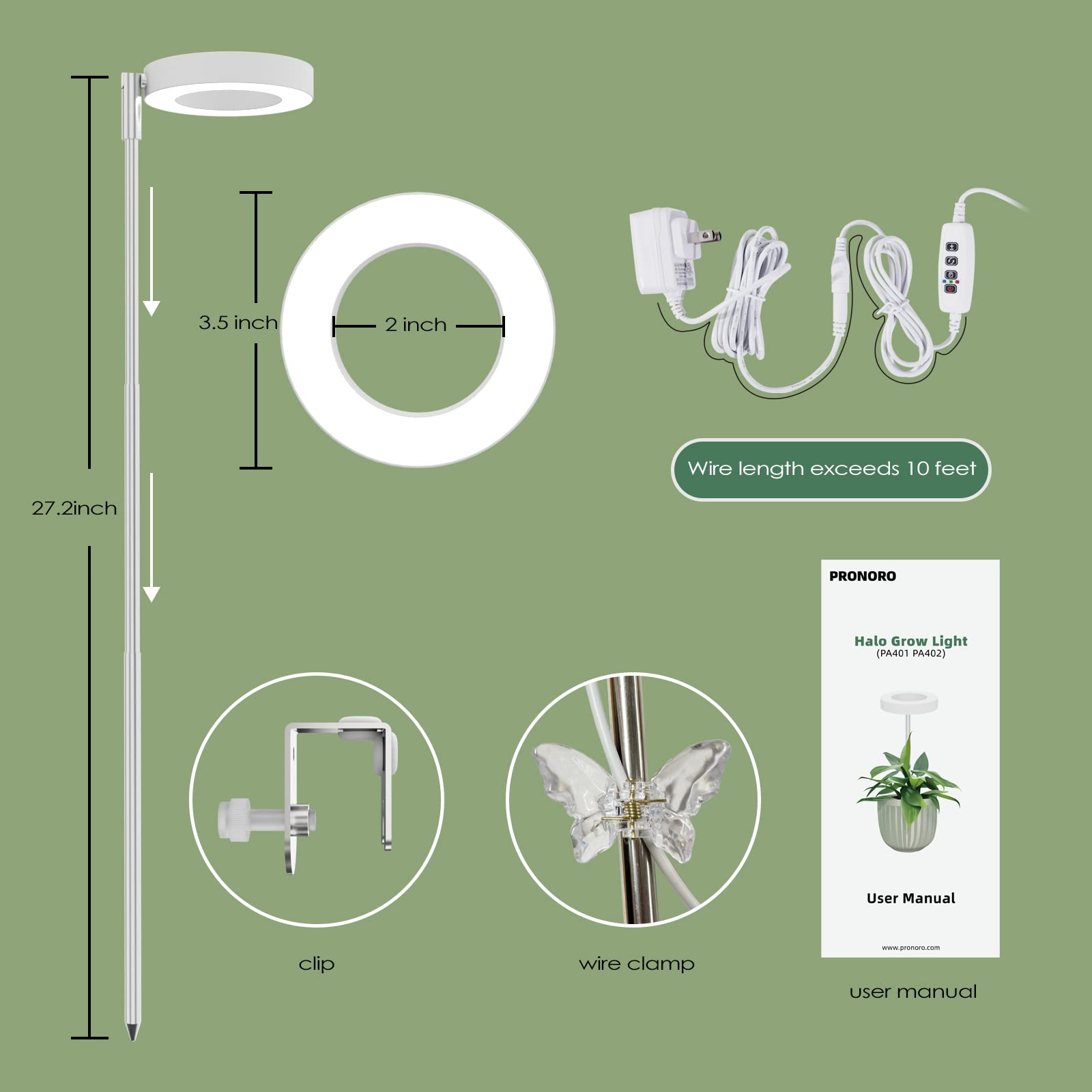 Grow Lights for Indoor Plants, Full Spectrum Plant Lights with Clip, Height Adjustable and 3 Spectrum Modes, 3/9/12h Automatic Timer, 10 Dimmable Brightness, Mini Halo Grow Lights for Small Plants