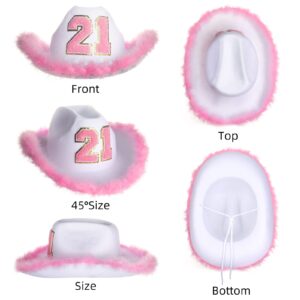 JUSTOTRY 21st Birthday Pink Cowboy Hat - 21ST Birth day Outfit Gifts for Women Cowgirl Hats with Wide Brime for 21st Birthday Decorations