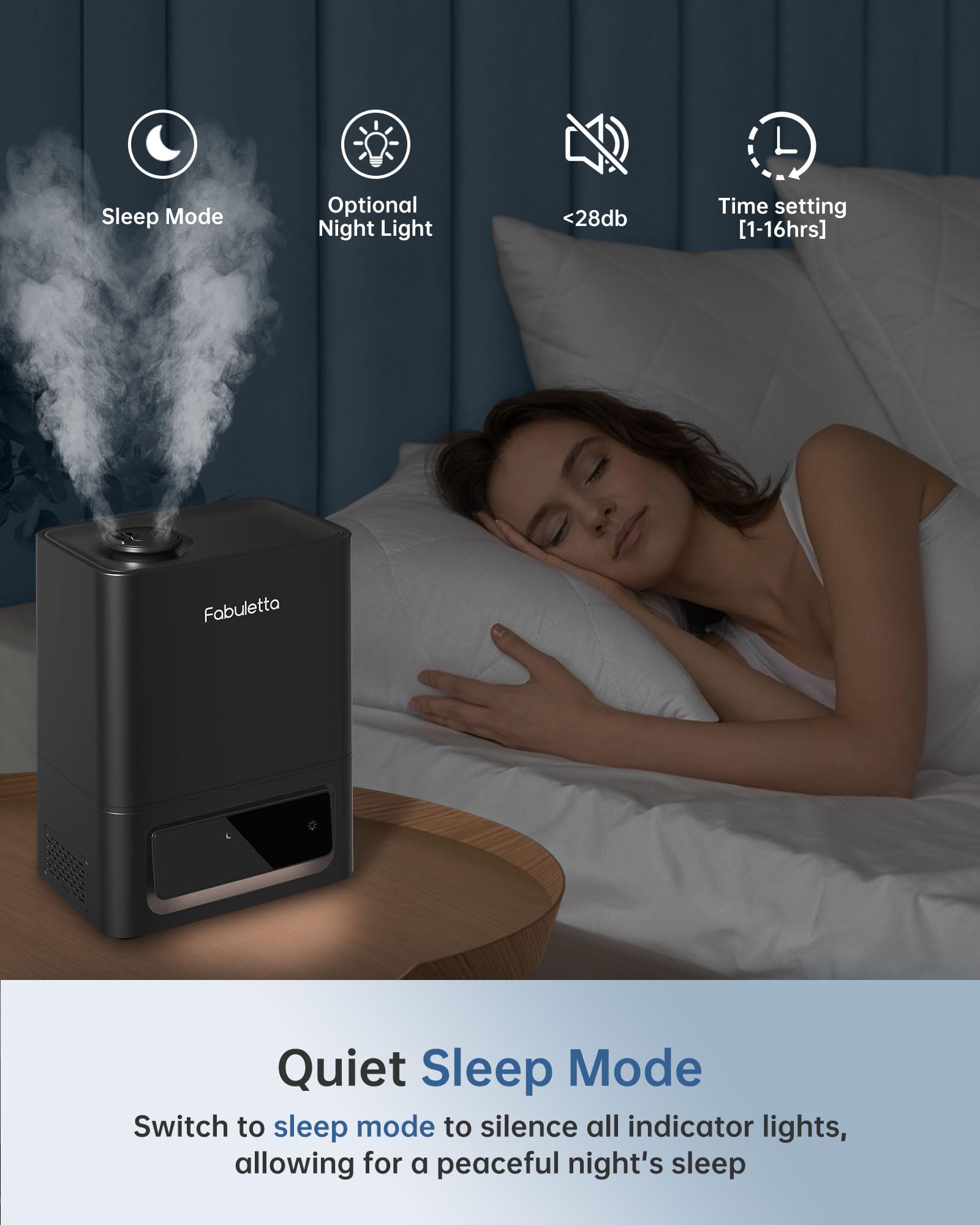 FABULETTA Top Fill Humidifiers for Bedroom, 5L Cool Mist Air Humidifiers with Remote Control, 3 Mist Levels, Essential Oil Diffuser, 2.4Mhz Ultrasonic, Auto Mode, Quiet Sleep ＆ Night Light(Black)