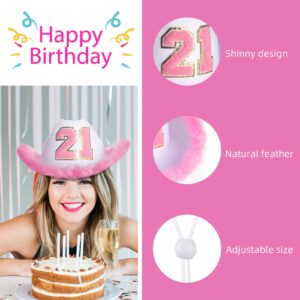 JUSTOTRY 21st Birthday Pink Cowboy Hat - 21ST Birth day Outfit Gifts for Women Cowgirl Hats with Wide Brime for 21st Birthday Decorations