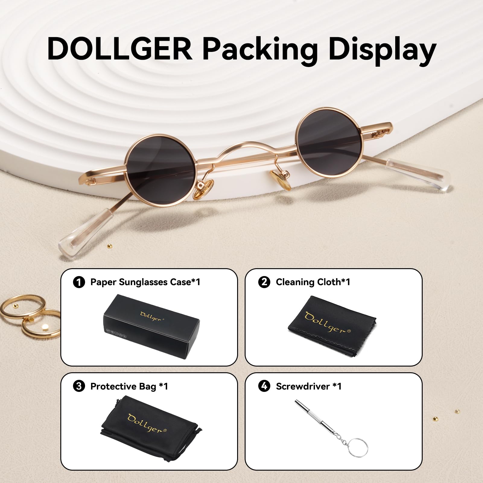 Dollger Polarized Round Sunglasses Men Women Mini 70s Hippie Circle Black Small Punk Sun Glasses