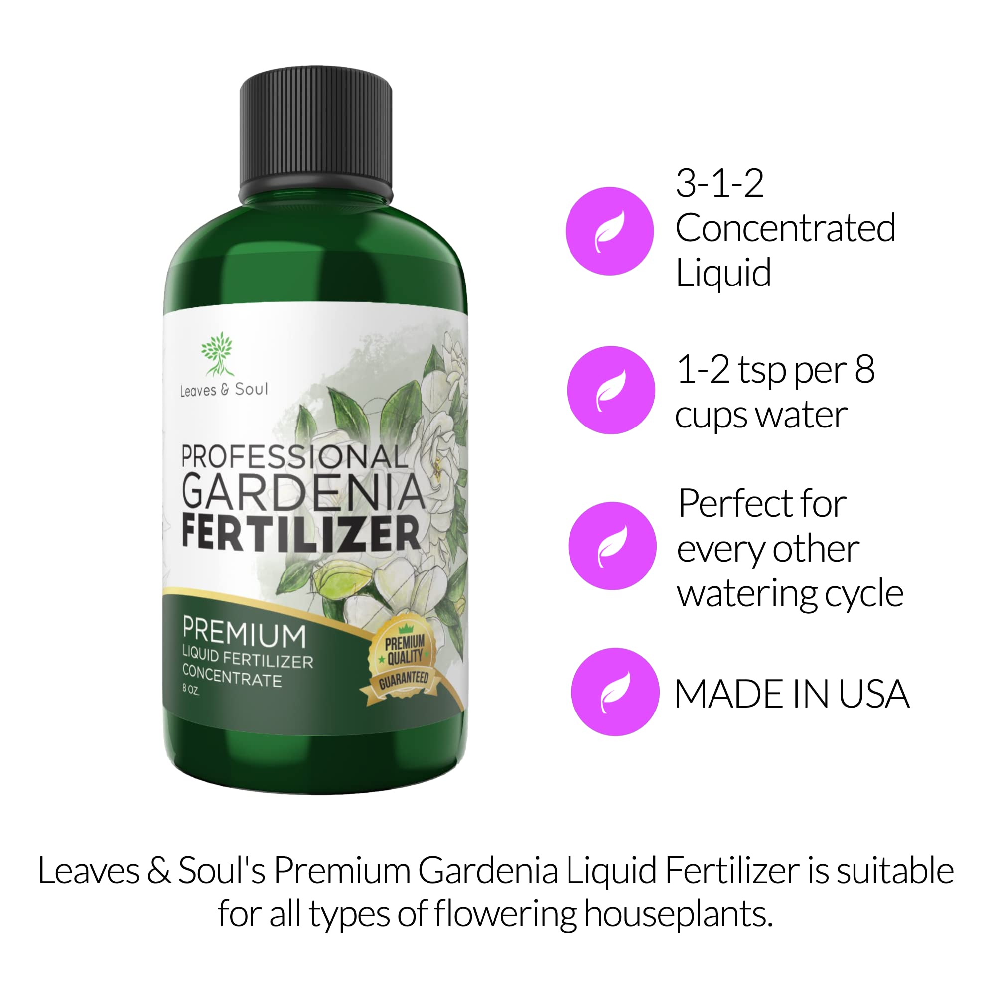 Professional Liquid Gardenia Plant Fertilizer | 3-1-2 Concentrate for Flowering Plants | Multi-Purpose Blend & Gardening Supplies | 8 oz Bottle