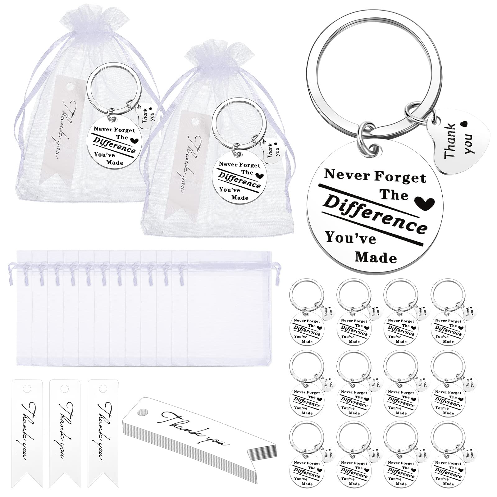 Yinkin 36 Pcs Employee Appreciation Gifts Bulk Thank You Gifts Keychain Appreciation Gifts for Staff Teacher Social Worker(White)