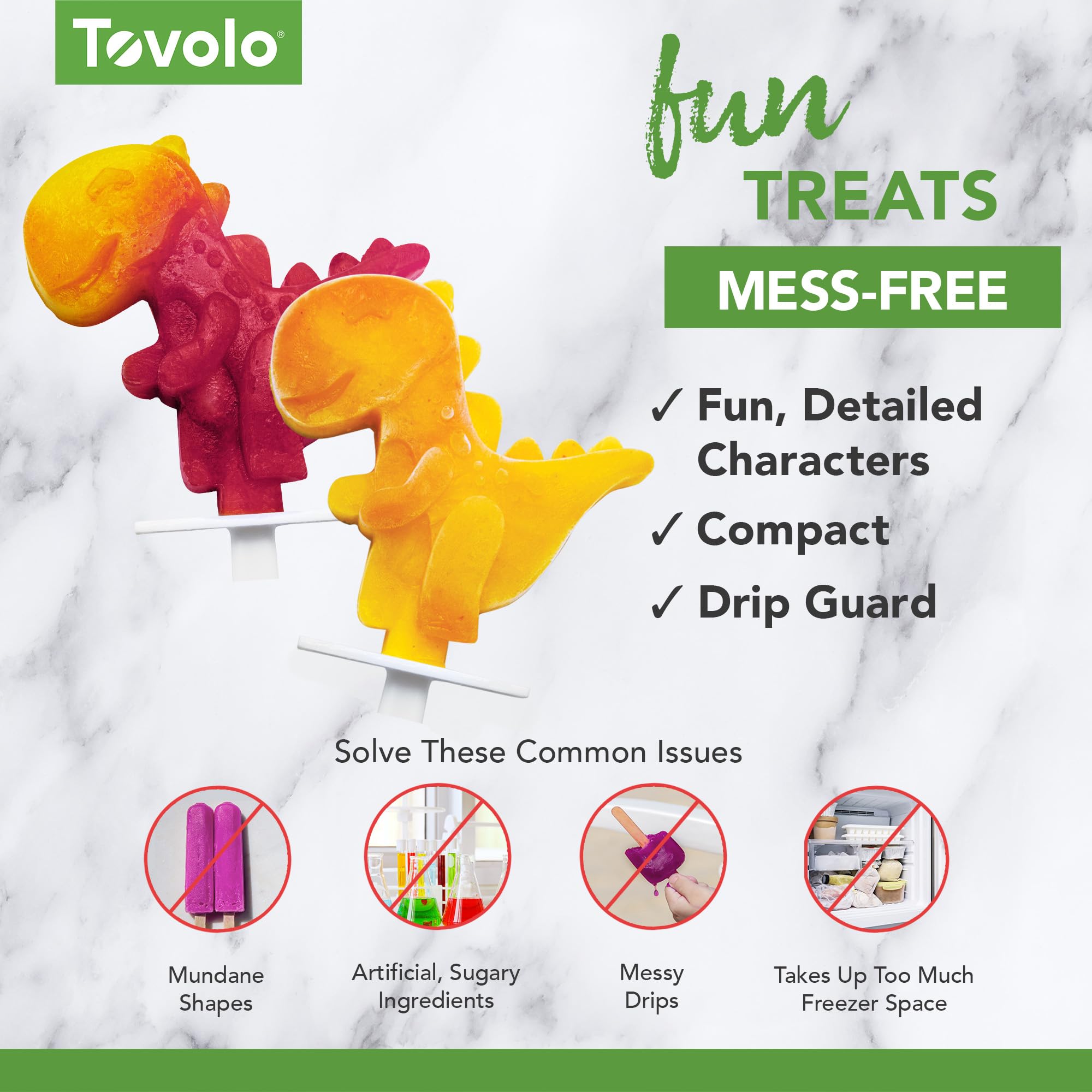 Tovolo Silicone Popsicle Molds with Sticks (4-Pack, Dino) - Reusable Ice Pop Molds for Homemade Flavored Ice Pops & Frozen Snacks - Stackable Popsicle Maker with Lid, Dishwasher Safe & BPA-Free