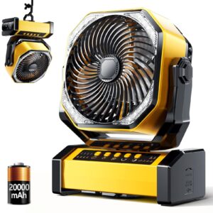 camping fan with led light, 20000mah rechargeable battery, outdoor tent fan with light and hook, usb desk fan, orange, d13 (yellow, d12)