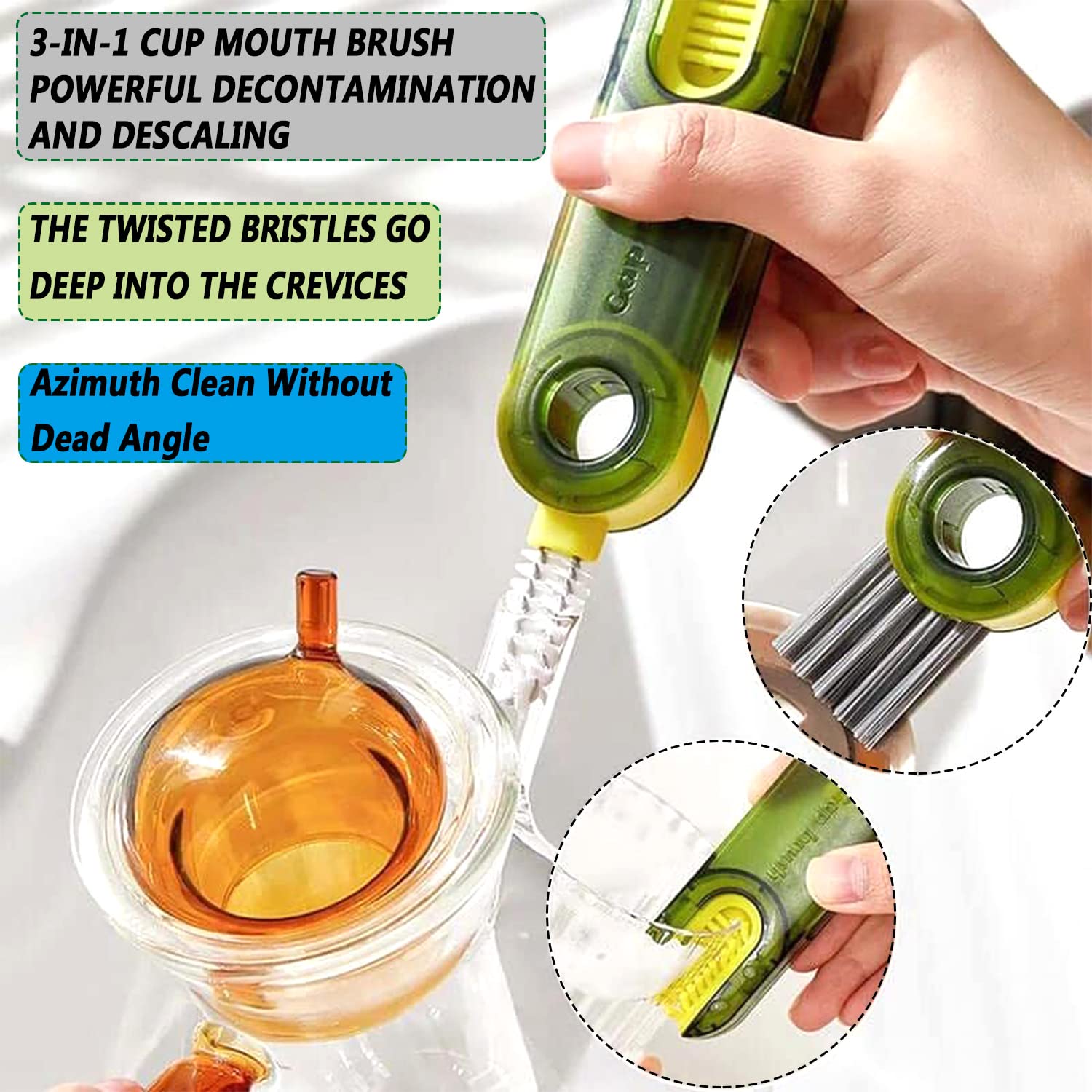 3 in 1 Multifunctional Cleaning Brush 3 Pack Bottle Cleaner Brush Insulation Cup Crevice Cleaning Tools Tiny Bottle Cup Lid Brush Cleaner Brush Suitable for All Kinds of Cups and Bottles