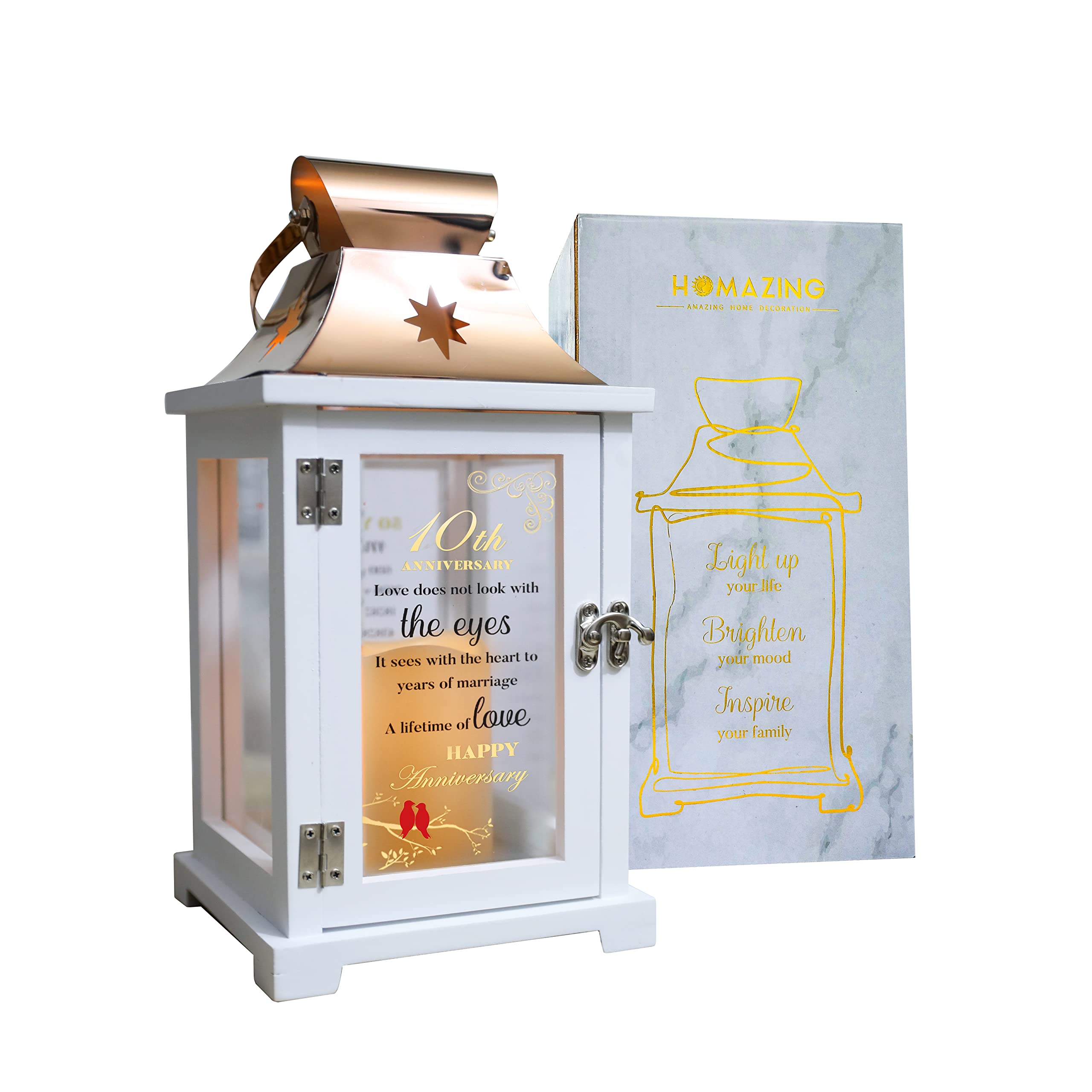 10th Wedding Anniversary Lantern, Best 10th Anniversary Wedding Gifts for Couple Parents Wife Husband Tin 10 Years of Marriage Anniversary Wedding Gifts for Him Her