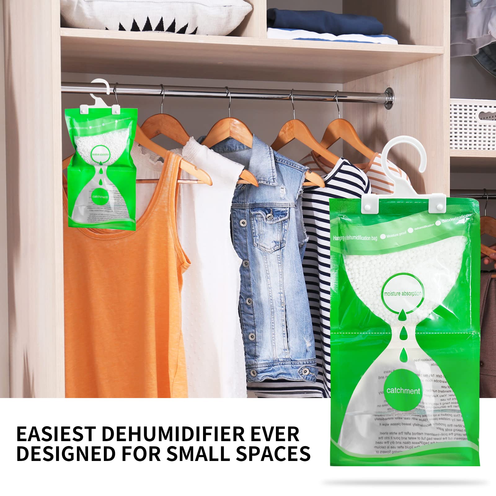 Wardrobe Dehumidifier Hanging Bags,7 Packs Moisture Absorber Deodorate Moistureproof Desiccant Use for Kitchen Bathroom Wardrobe,Closet Dehumidifier Bags