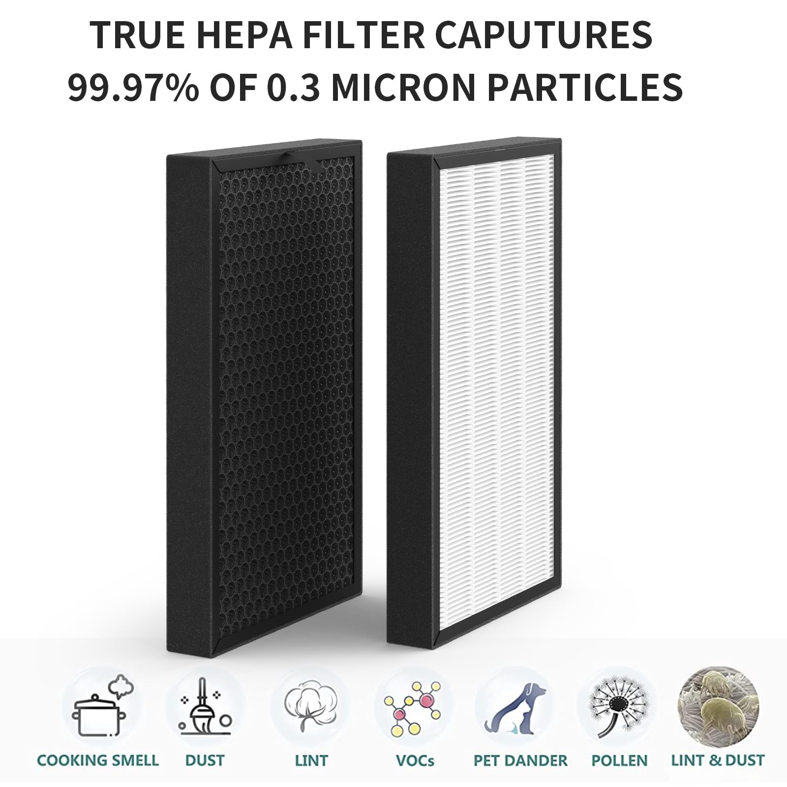 KJ350G Replacement Filter Compatible with TOSOT Air Cleaner Purifier KJ350G, True HEPA High-Efficiency Activated Carbon Filter, 2 Pack