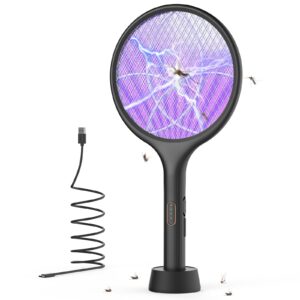 yissvic electric fly swatter 4000v bug zapper racket dual modes mosquito killer with purple mosquito light rechargeable for indoor home office backyard patio camping