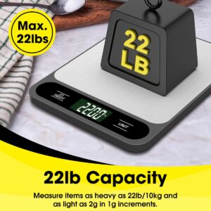 Mik-Nana Food Scale, 10kg/22lb Digital Kitchen Scale Weight Grams and Ounces for Baking Cooking Coffee Package Postage, 6 Units with Tare Function, LCD Display, Easy Clean Stainless Steel