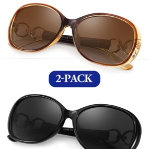 FIMILU 2 Pack Polarized Sunglasses for Women Retro Stylish Jackie O Sunglasses UV400 Protection for Outdoors