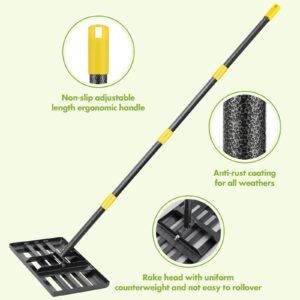 Lawn Leveling Rake,17"x10" Lawn Leveler Tool for Lawns with 5FT Ergonomic Handle,Heavy Duty Leveling Rakes for Lawns,Yard Garden Golf Course, Ease Level Soil Sand Dirt Surfaces