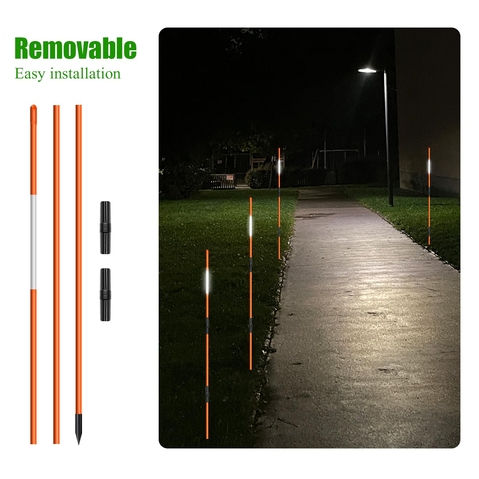 20Pcs Driveway Markers,4Ft Driveway Reflective Poles, Orange Fiberglass Snow Stakes with Reflective Tape for Easy Visibility at Night for Parking Lots, Walkways and Garages Ski Slopes Road (20)