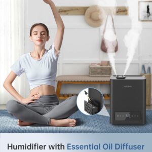 FABULETTA Top Fill Humidifiers for Bedroom, 5L Cool Mist Air Humidifiers with Remote Control, 3 Mist Levels, Essential Oil Diffuser, 2.4Mhz Ultrasonic, Auto Mode, Quiet Sleep ＆ Night Light(Black)