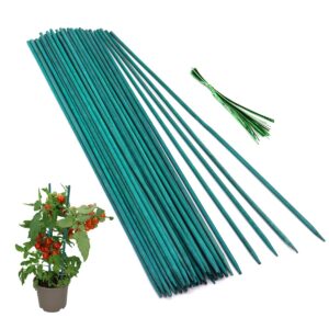 50 pcs plant sticks green plant stakes, plant support garden stakes for indoor and outdoor plants, gaginang sturdy garden wood bamboo sticks, floral plant stakes for garden potted plants（18 inches）