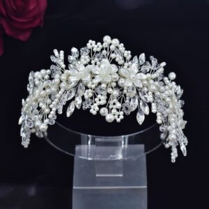 WONRLUA Pearl Bridal Headband, Wedding Headpiece for Bride, Rhinestone Bridal Hair Accessories