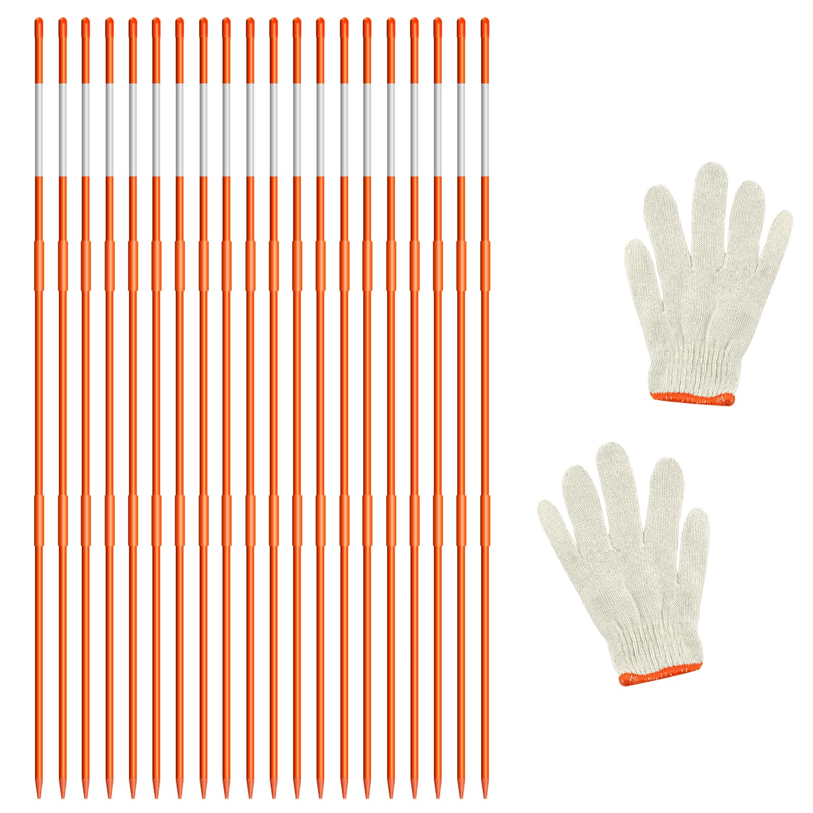 20Pcs Driveway Markers,4Ft Driveway Reflective Poles, Orange Fiberglass Snow Stakes with Reflective Tape for Easy Visibility at Night for Parking Lots, Walkways and Garages Ski Slopes Road (20)