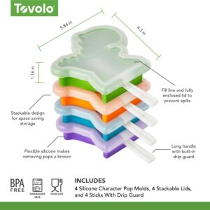 Tovolo Silicone Popsicle Molds with Sticks (4-Pack, Dino) - Reusable Ice Pop Molds for Homemade Flavored Ice Pops & Frozen Snacks - Stackable Popsicle Maker with Lid, Dishwasher Safe & BPA-Free