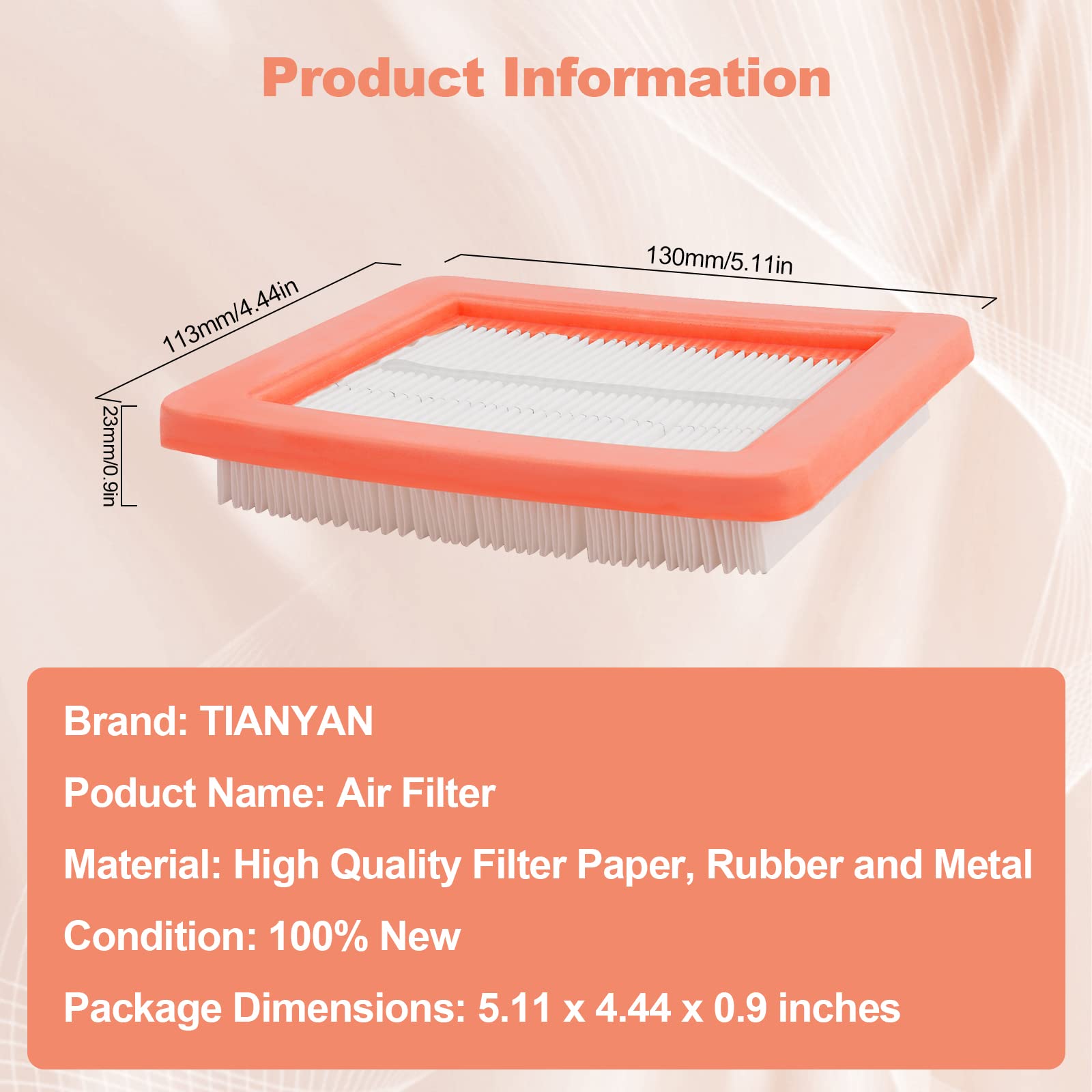 TIANYAN 17211-Z8B-901 Air Filter for Honda GCV160LAO GCV190LA GC190LA HRR216 HRB216 HRB217 HRC216 HRS216 HRT216 HRZ216 HRX217 EB2800I EG2800I Generator Lawn Mower Air (5 pcs)