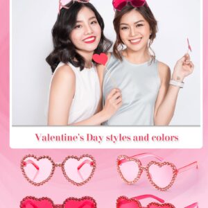 TOODOO 2 Pairs Rhinestone Heart Sunglasses Red Heart Shape Rimless Sunglasses for Women Transparent Heart Glasses (Pink, Rose Red)