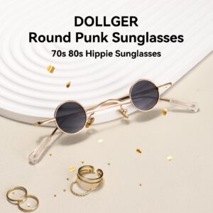 Dollger Polarized Round Sunglasses Men Women Mini 70s Hippie Circle Black Small Punk Sun Glasses