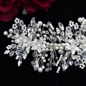 WONRLUA Pearl Bridal Headband, Wedding Headpiece for Bride, Rhinestone Bridal Hair Accessories