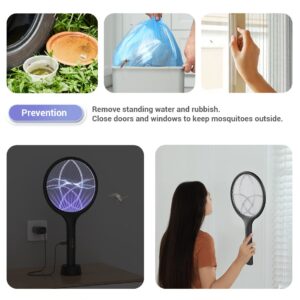 YISSVIC Electric Fly Swatter 4000V Bug Zapper Racket Dual Modes Mosquito Killer with Purple Mosquito Light Rechargeable for Indoor Home Office Backyard Patio Camping