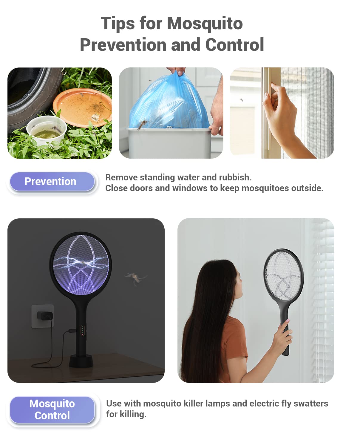 YISSVIC Electric Fly Swatter 4000V Bug Zapper Racket Dual Modes Mosquito Killer with Purple Mosquito Light Rechargeable for Indoor Home Office Backyard Patio Camping