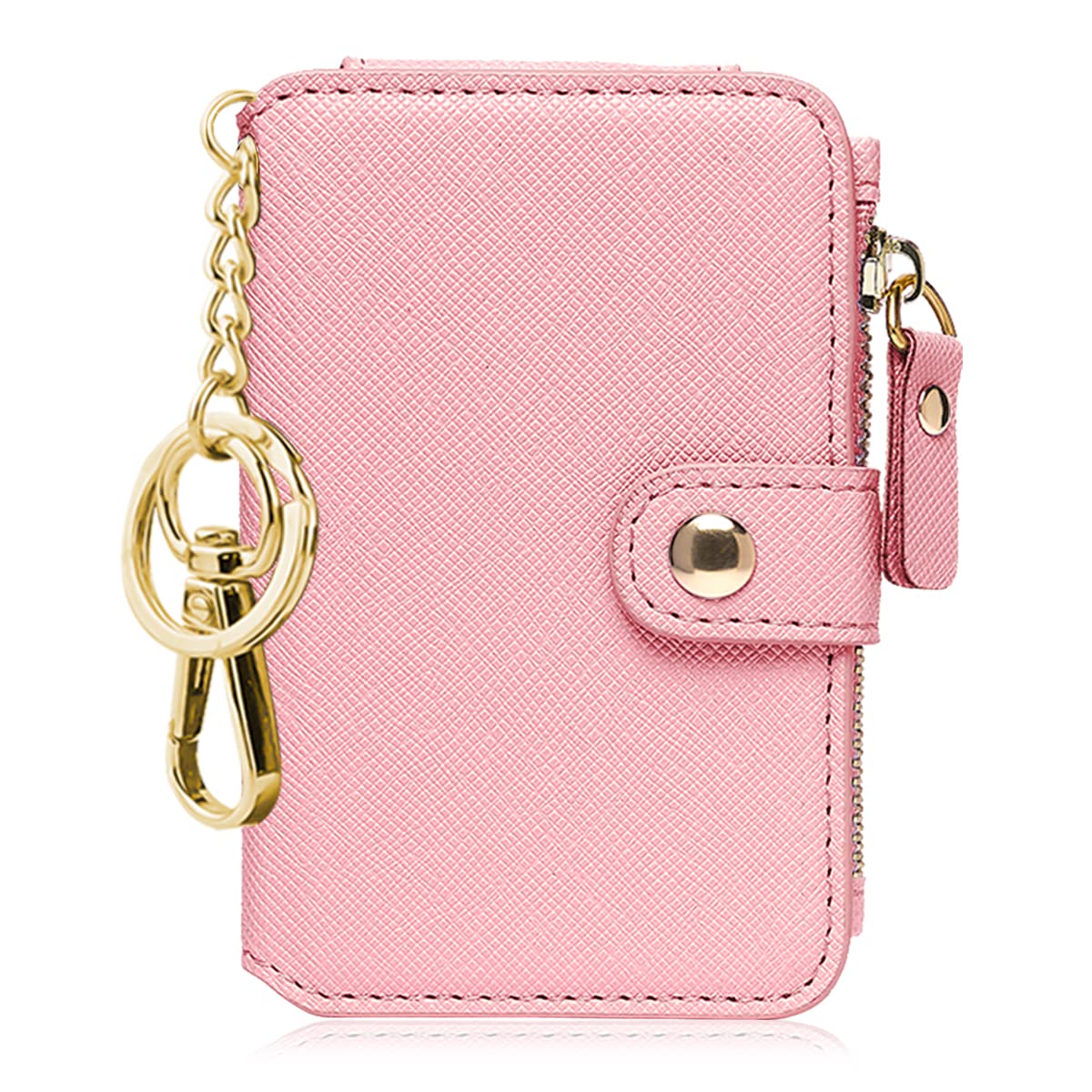 Keychain wallet with ID Window, Credit Card Holder with Zipper Card Wallet Women with Gift Box Packing(Light Pink)