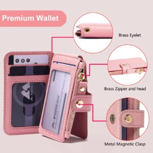 Keychain wallet with ID Window, Credit Card Holder with Zipper Card Wallet Women with Gift Box Packing(Light Pink)