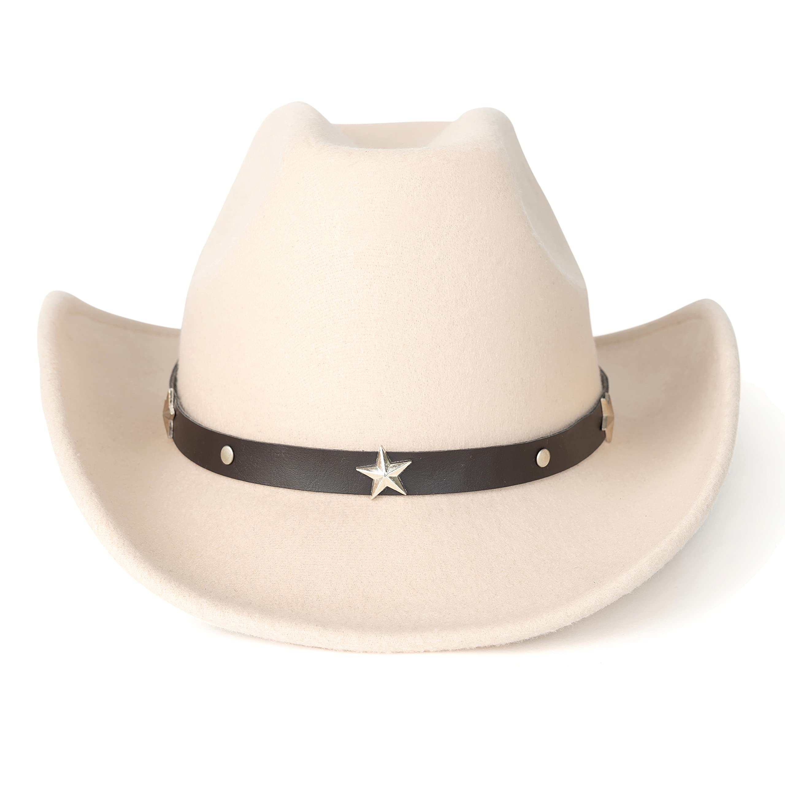 Lisianthus Women Men Western Cowboy Cowgirl Hat Outdoor Felt Wide Brim Hat Star-Beige