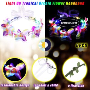 Sinmoe Flower Crown Headband, 6 Pcs Tropical LED Flower Wreath Light up Headband Glow in the Dark, Floral Costume Headwear for Women Girl Adult Birthday Party