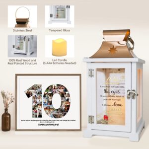 10th Wedding Anniversary Lantern, Best 10th Anniversary Wedding Gifts for Couple Parents Wife Husband Tin 10 Years of Marriage Anniversary Wedding Gifts for Him Her