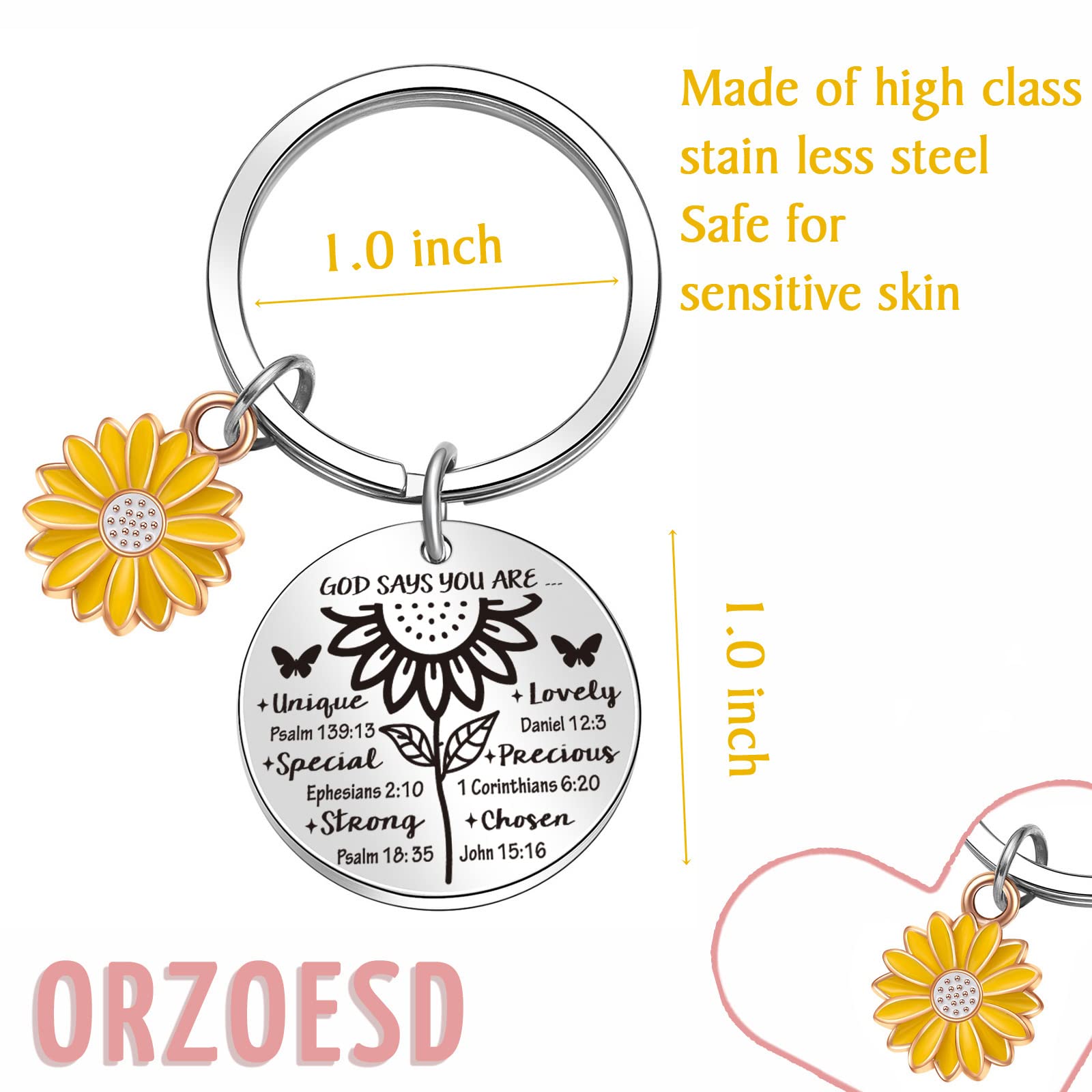 ORZOESD Religious Keyring Christian Gifts For Woman Sunflower Lover Gift Religious Baptism Jewelry, Religious Keychain, Standard