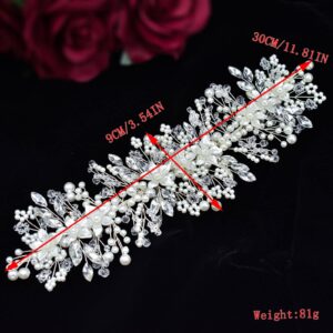 WONRLUA Pearl Bridal Headband, Wedding Headpiece for Bride, Rhinestone Bridal Hair Accessories