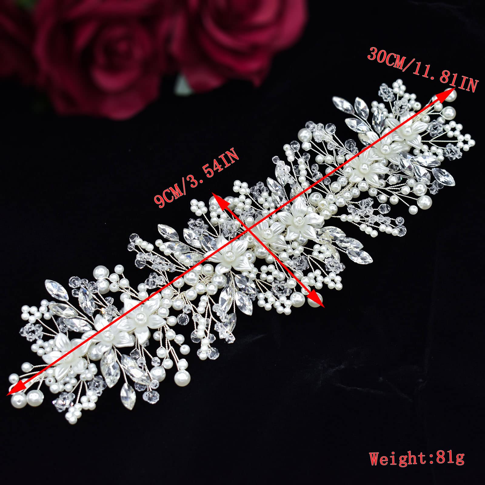 WONRLUA Pearl Bridal Headband, Wedding Headpiece for Bride, Rhinestone Bridal Hair Accessories