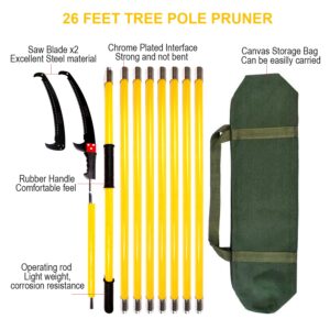 30 Feet Tree Pole Pruner, Durable Tree Trimmers Handle, Manual Branches Trimmer for Garden Tools Loppers Hand Pole Saws Extendable Height with Knives and Storage Pocket