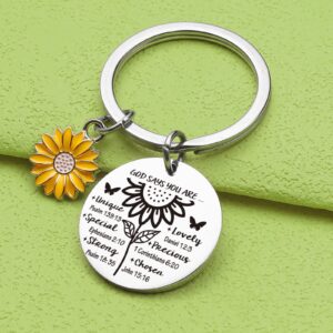 ORZOESD Religious Keyring Christian Gifts For Woman Sunflower Lover Gift Religious Baptism Jewelry, Religious Keychain, Standard