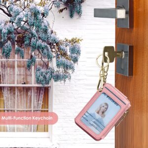 Keychain wallet with ID Window, Credit Card Holder with Zipper Card Wallet Women with Gift Box Packing(Light Pink)