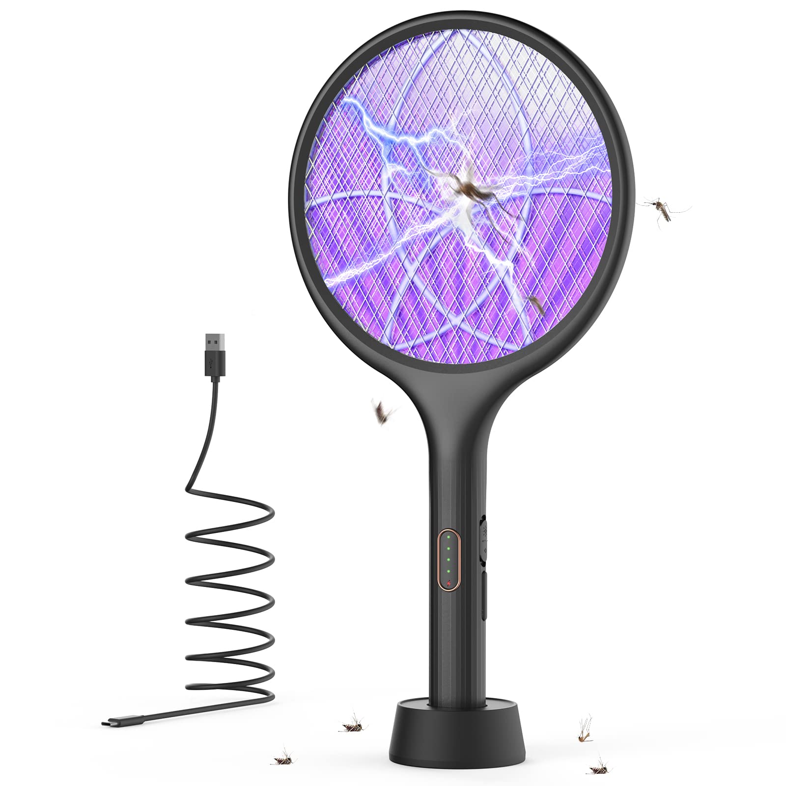 YISSVIC Electric Fly Swatter 4000V Bug Zapper Racket Dual Modes Mosquito Killer with Purple Mosquito Light Rechargeable for Indoor Home Office Backyard Patio Camping