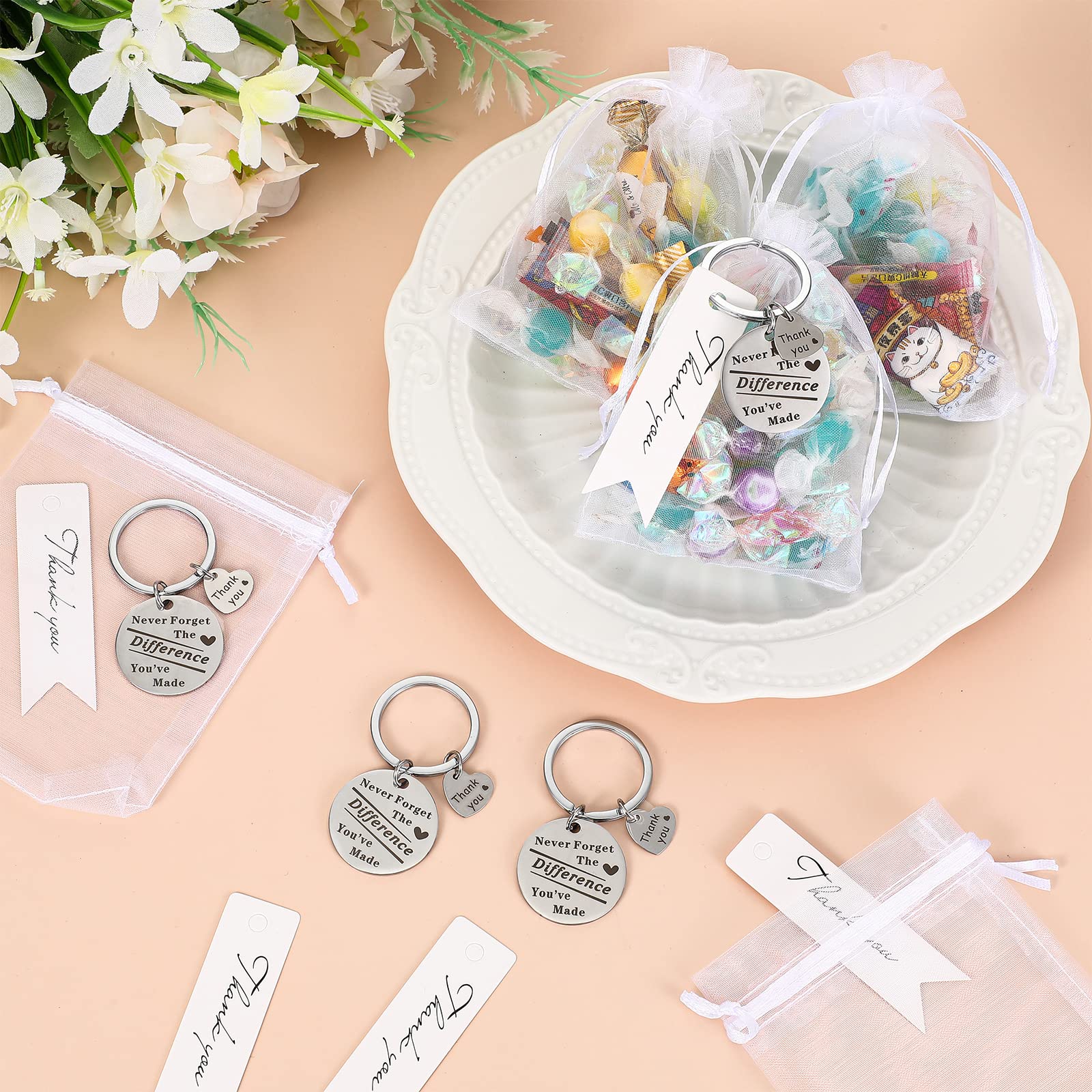 Yinkin 36 Pcs Employee Appreciation Gifts Bulk Thank You Gifts Keychain Appreciation Gifts for Staff Teacher Social Worker(White)