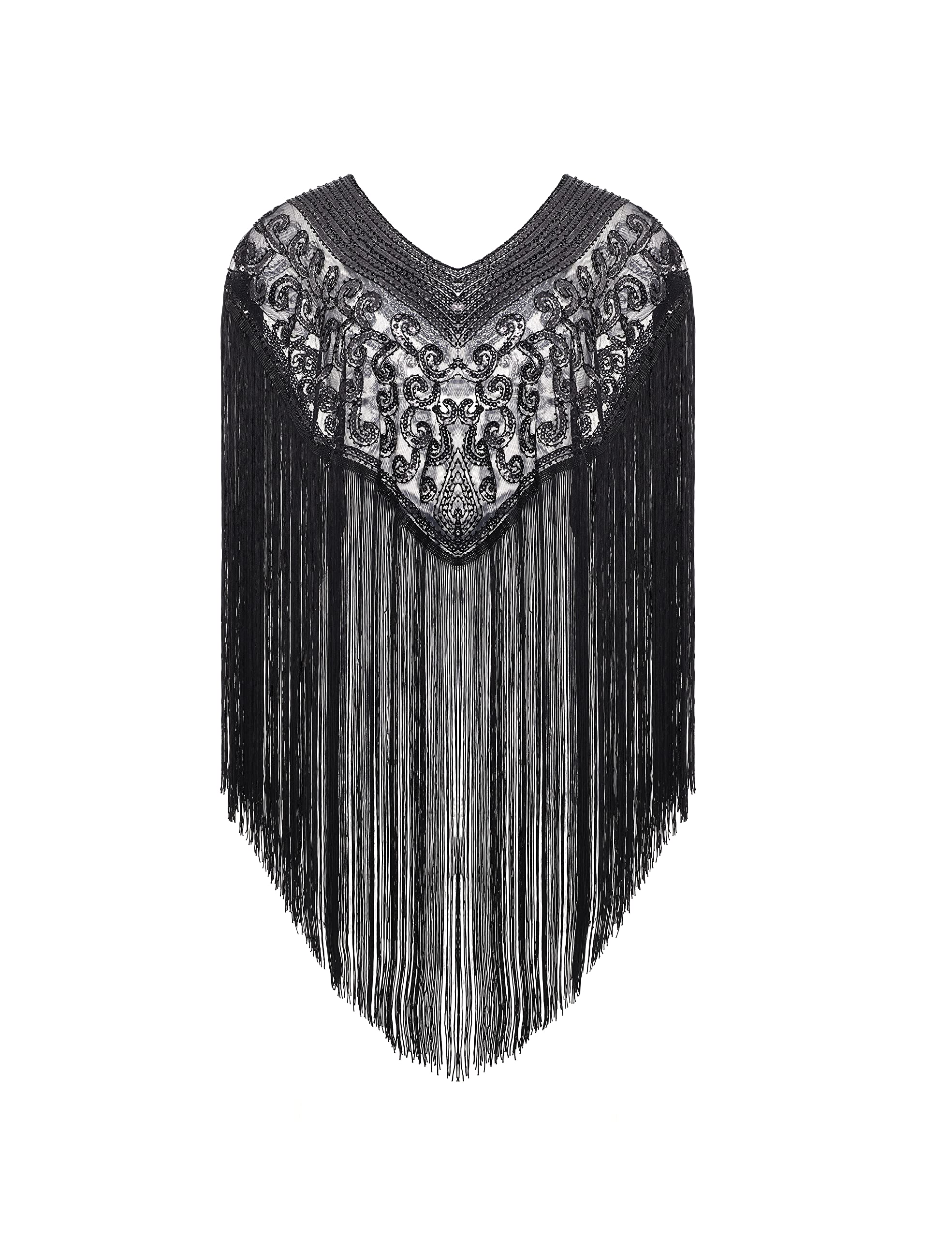 BABEYOND 1920s Shawl Wraps Long Fringed Evening Cape Sequin Beaded Party Shawl