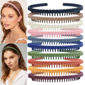 lapohi headbands for women girls 10 pcs colorful fashion effortless plastic headbands with teeth no slip comb headbands hair bands for women men teen girls