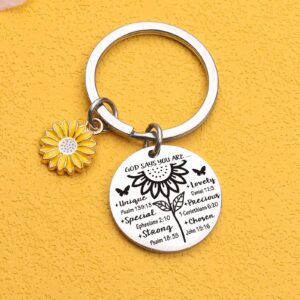 ORZOESD Religious Keyring Christian Gifts For Woman Sunflower Lover Gift Religious Baptism Jewelry, Religious Keychain, Standard